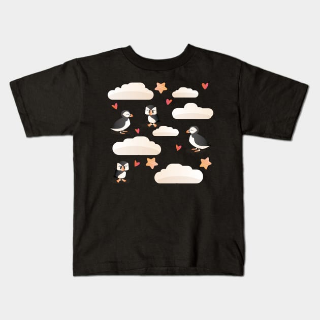 Cute puffin pattern Kids T-Shirt by markatos